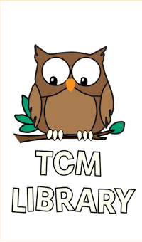 tcm library logo with an owl sitting on a branch